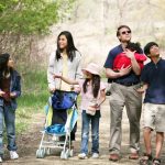 Family walking along country path